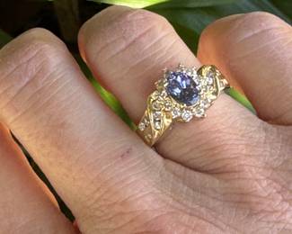 #110 - $500 - Tanzanite & 1 ctw diamond ring, 14kt yellow gold . Size 6 1/2.