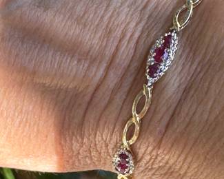 #115- $400 - Ruby and yellow gold bracelet 10kt gold, 7 1/2".