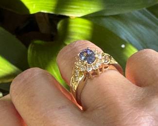 #110 - $500 - Tanzanite & 1 ctw diamond ring, 14kt yellow gold . Size 6 1/2.