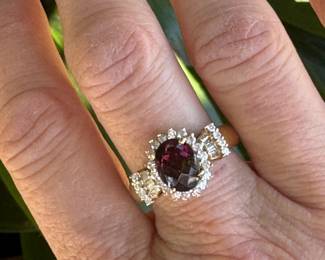 #109 - $375 - Amethyst & diamond ring 10kt gold.size 8.