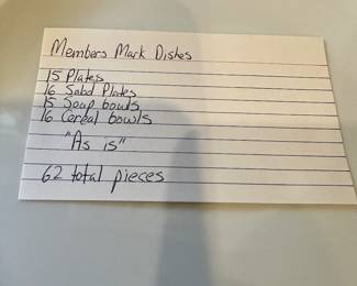 #128 - $ 68 -  Members mark white dishes some chips 15 plates , 16 salad plates, 15 soup bowls, 16 cereal bowls
