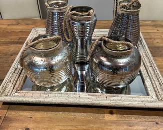 #10 - $90 - Mirrored Tray w/5 Lanterns 2'Lx21"W
