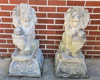 Pair of concrete Lions & planters