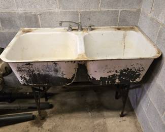 Vintage (antique) cast iron double sink w/ angle iron base