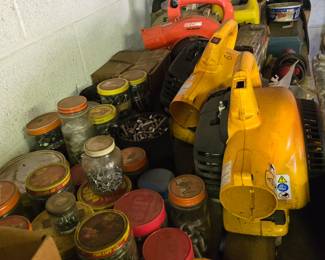 Blower motors & lots of hardware in jars, etc