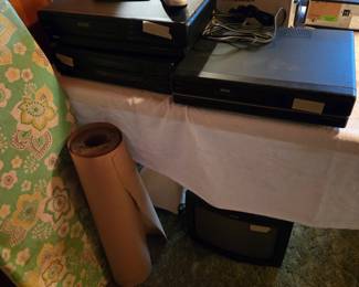 3 VCRs, packing paper