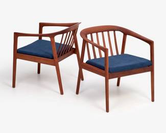 74 . Folke Ohlsson for Dux (Sweden) Pair of Teak Arm Chairs