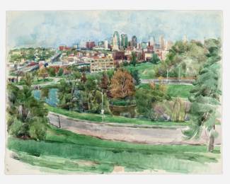 25 . Wilbur Niewald "Kansas City, View from Penn Valley Park" Watercolor (2000)