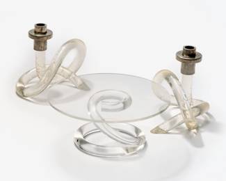 224 . Dorothy Thorpe Lucite Candle Holders and Centerpiece (ca. 1950s)