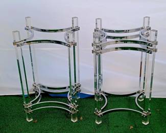 Pair Mid Century Chrome & Lucite tables