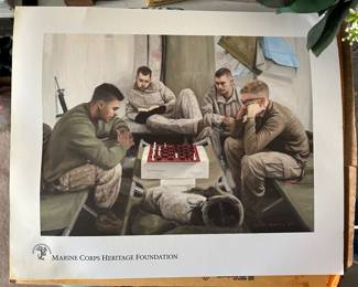 hand tinted marine, army barracks scene very cool