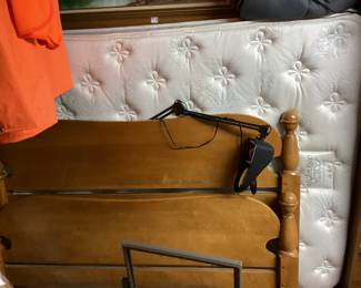 Pristine condition! Queen size mattress/boxspring along with maple frame, headboard & footboard