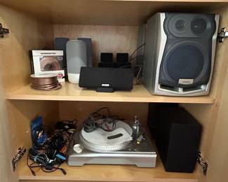 Various types of speakers - ION ITTUSB Turntable, Aiwa Single Boombox Speaker, Polkaudio