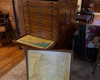 Map cabinet with state railroad maps