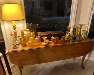 Signed art glass including Loetz, Richard cameo vase, Lundberg, Galle, Tiffany, Chris Funk