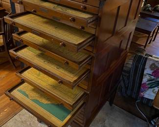 Map cabinet with state railroad maps
