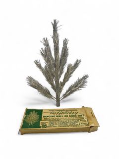 RARE Vintage The Holiday Aluminum Wall or Door Hanging Tinsel Christmas Tree with Original Box
