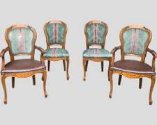 4 Vintage Inlaid Italian Style Carved Wood Dining Chairs
