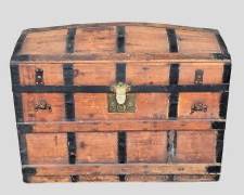 Antique Dome Top Wood and Metal Trunk
