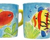 2001 Vintage Starbucks Coffee Barista Tropical Fish Mugs
