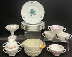 Fine Coalport, Fitz and Floyd, Limoges, and VA Portugal China Plates, Tea Cups, Compote, and Bowl Lot
