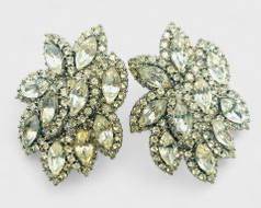 2 Ciner Vintage 60s Rhinestone Statement Earrings Silvertone
