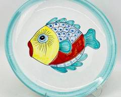 Vietri Italy Desuir Art Pottery Hand Painted Fish Platter Charger Turquoise Banded Colorful Clay Cookware Beach
