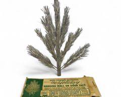 RARE Vintage The Holiday Aluminum Wall or Door Hanging Tinsel Christmas Tree with Original Box