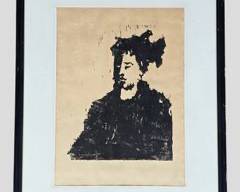 Framed Abstract Woodblock Print Portrait of a MAn Framed
