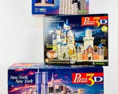 Wrebbit Puzz 3D Assorted Puzzles Lot, New York, Chrysler Buildings And Neuschmanstein Castle. In Original Boxes

