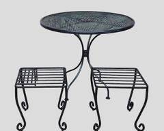 Lot of 3 Vintage Iron Patio items Bistro Table, Pair of Iron Side Tables
