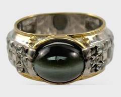 Fine Mens Sterling Silver Two Toned Gemstone Ring Size 10.5/11
