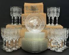 46pc Luminarc Flute Glasses, Snack Plates, and Desert Plates With Original Boxes
