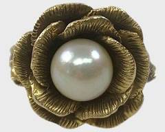 Fine 14K Yellow Gold 7.5 mm Pearl Flower Statement Ring Size

