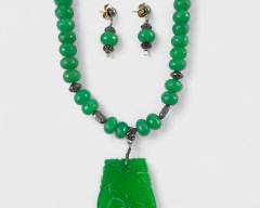 Fine Sterling Silver Jade Beaded Statement 18 Inch Necklace W/ Matching Pierced Dangle Earrings
