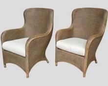 Pair Resin Faux Wicker Armchairs
