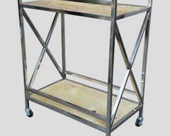Tiered Modern X Side Chrome and Wood Rolling Tea/Bar Cart MCM Style
