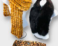 PER SE Dyed GOAT Fur Scarf with Leather Clasp, Woven Amber Fur Scarf, Long Stole/Scarf with Tail
