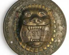 Antique 1940s Master Padlock Brass Advertising Display Board Ornament - Salesman Sample
