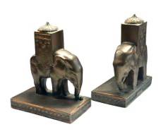 Vintage Pair Art Deco Style Fashioned by Robson Metal Elephant Bookends
