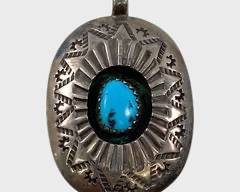 Fine Silver Turquoise Stampwork Pendant
