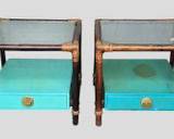 Pair Fantastic John Wisner for Ficks & Reed Mid Century Modern MCM Bamboo/Rattan Wood Glass Top Side Table
