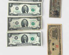 U.S. & South Korean Paper Banknote Lot: Military Payment Certificate, $2 Green Seal
