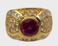 Fine Gilt Sterling Silver Red Gemstone Statement Ring Size 8.25
