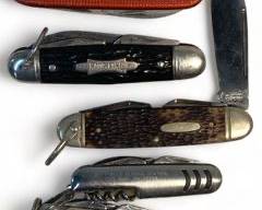 5 Vintage Pocket Knives - Western, Kamp King, Swiss Army, Fort Meyer VA Service Station and Army and Airforce Exchange
