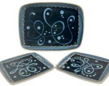 Glidden Art Pottery Stoneware Serving Plates Mid Century Modern MCM Style
