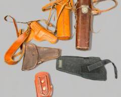 Lot of Six Vintage Leather and Fabric Gun and Scope Holsters Makers include AssaultSystems, HS

