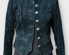 Cripple Creek Womens Suede Jacket with Silvertone Buttons and Band Collar, Size S
