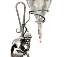 Vintage Wrought Iron & Etched GlassWine Decanter
