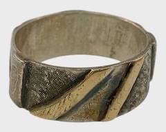 Fine Mens Sterling Silver & 14K Yellow Gold Modernist Statement Ring Size 10.75
